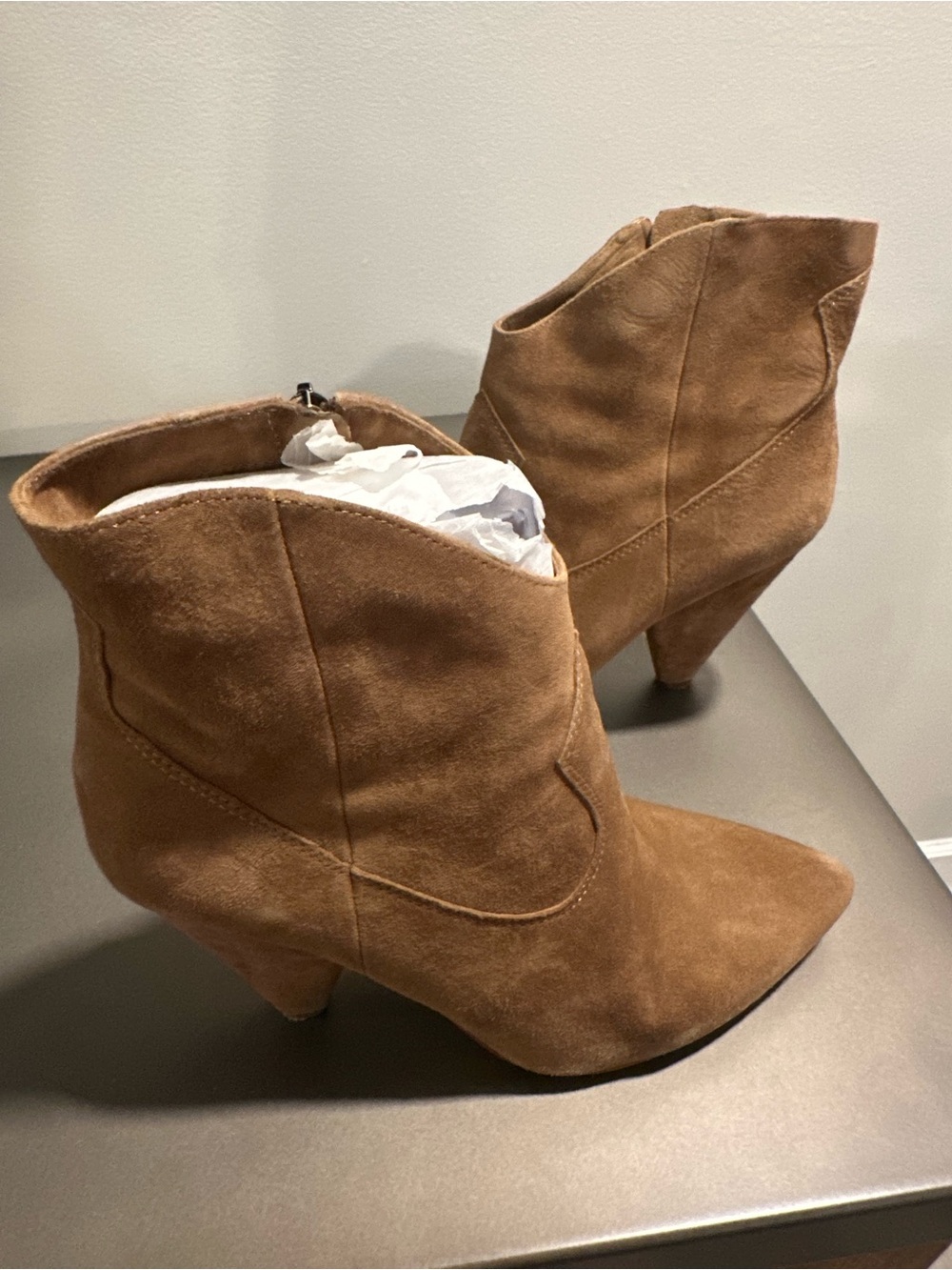 Vince Camuto Chestnut Brown Suede Pointed Toe Ankle Booties